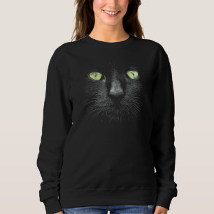 Beautiful Black Cat Face Big Green Eyes Cool Hallo Sweatshirt