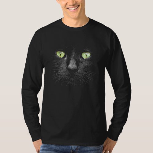 Beautiful Black Cat Face Big Green Eyes Cool Hallo T_Shirt