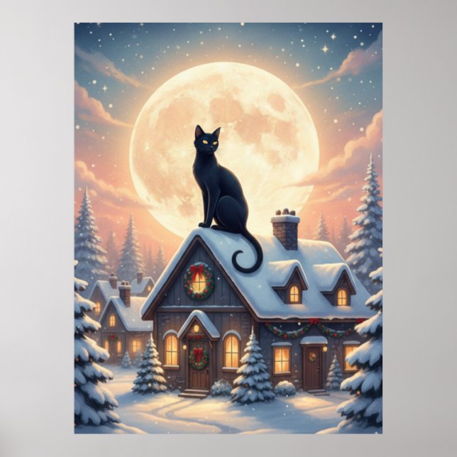Beautiful Black Cat Sitting In The Clouds Poster (Front)