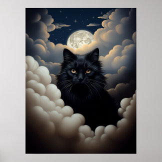 Beautiful Black Cat Sitting In The Clouds Poster