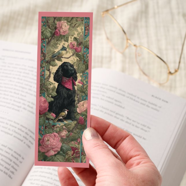 Beautiful Black Cocker Spaniel With Pink Flowers Bookmarks (Hand)