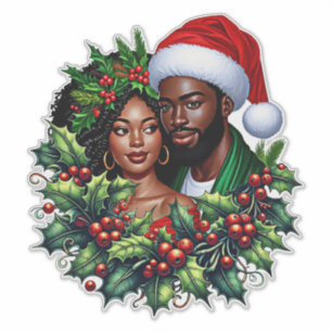 Beautiful Black couple Holly christmas wreath art Sticker