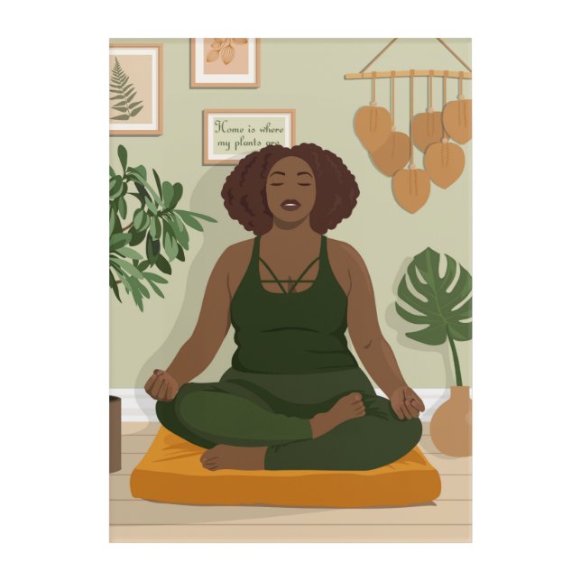 Beautiful black curvy woman meditating  acrylic print (Front)
