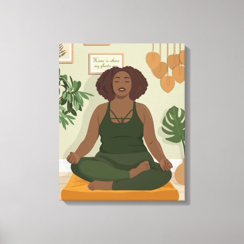 Beautiful black curvy woman meditating  canvas print