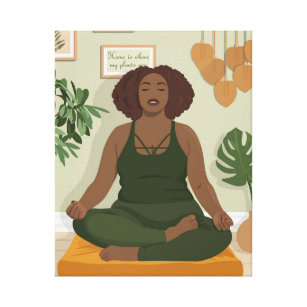 Meditating woman yoga mat canvas art