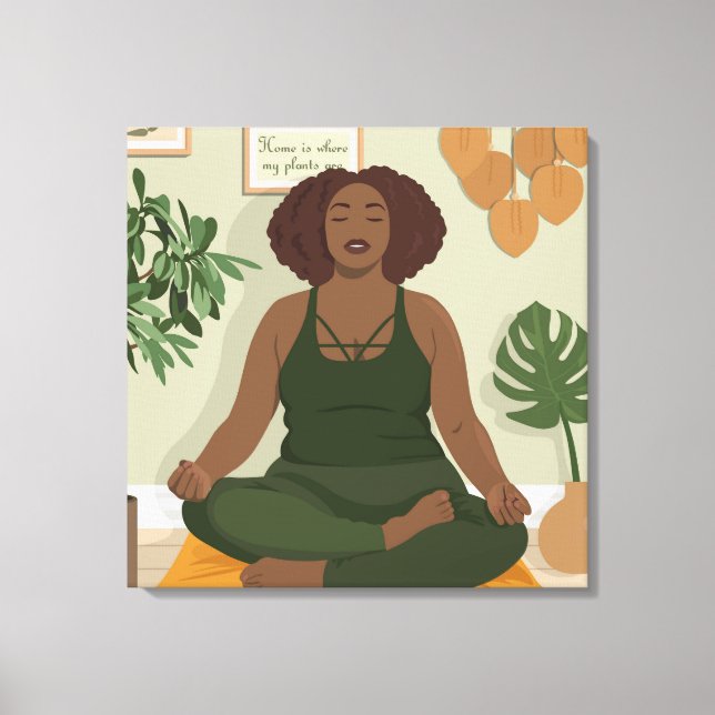 Beautiful black curvy woman meditating  canvas print (Front)