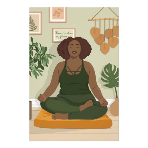 Beautiful black curvy woman meditating photo print
