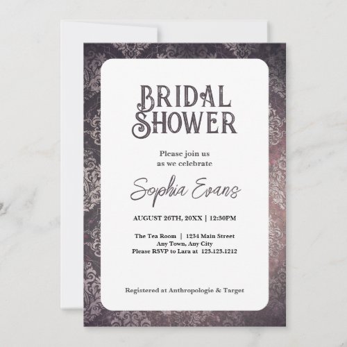 Beautiful Black Damask White Bridal Shower Invitation