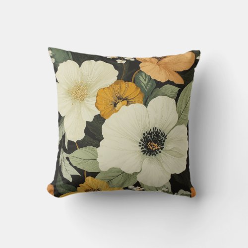 Beautiful black earth tone floral throw pillow