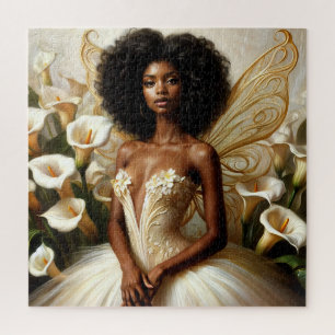 Beautiful Black Fairy Among Calla Lillies Jigsaw Puzzle