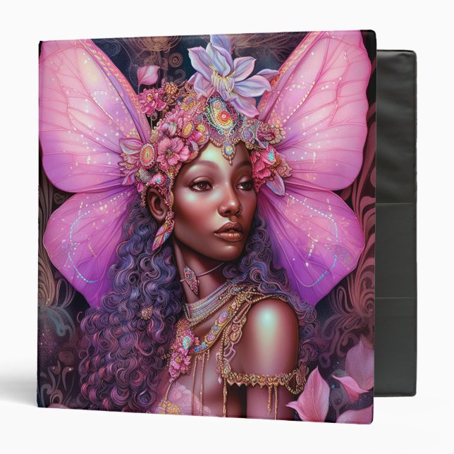 Beautiful Black Fairy Girl Fantasy Art 3 Ring Binder (Front/Inside)