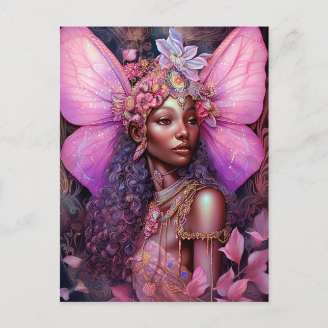 Beautiful Black Fairy Girl Fantasy Art Postcard (Front)