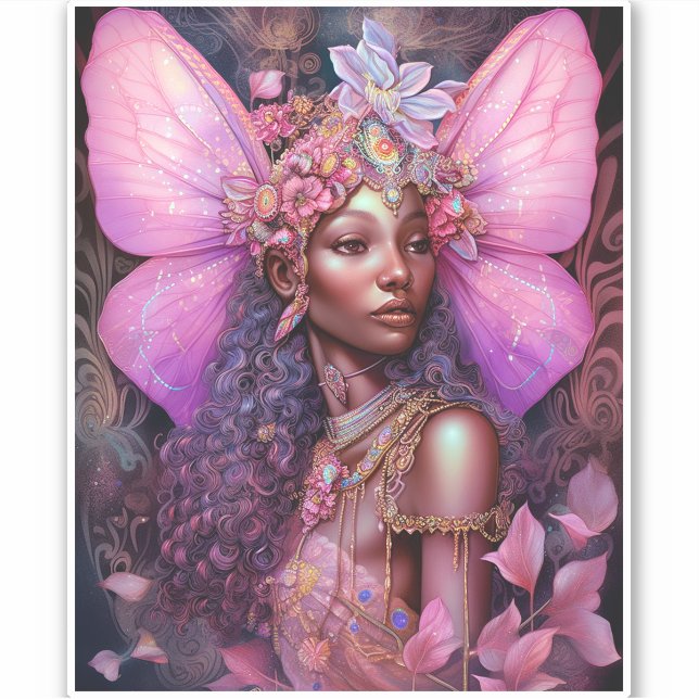 Beautiful Black Fairy Girl Fantasy Art Sticker (Front)