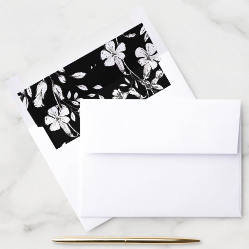 Beautiful Black Floral Monogram Sketched Wedding Envelope Liner