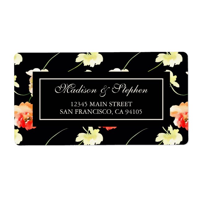 Beautiful Black Floral -  Wedding Label (Front)