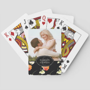 Beautiful Black Floral - Wedding Photo Poker Cards