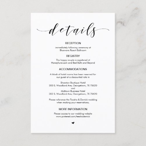 Beautiful Black font Wedding Details Enclosure Card