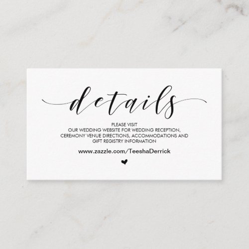 Beautiful, Black font,  Wedding Website Details Enclosure Card