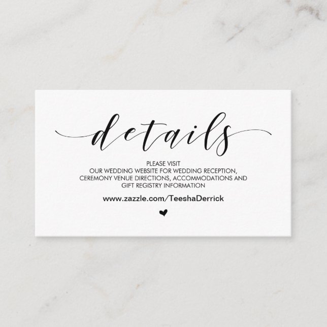 Beautiful, Black font,  Wedding Website Details Enclosure Card (Front)