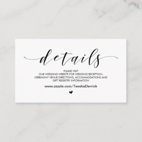 Beautiful Black font  Wedding Website Details Enclosure Card