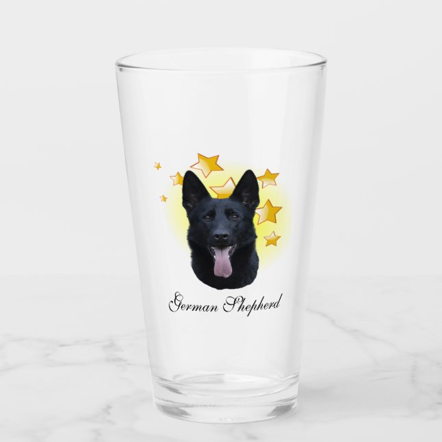 Beautiful Black German Shepherd is a Star  Glass (Front)