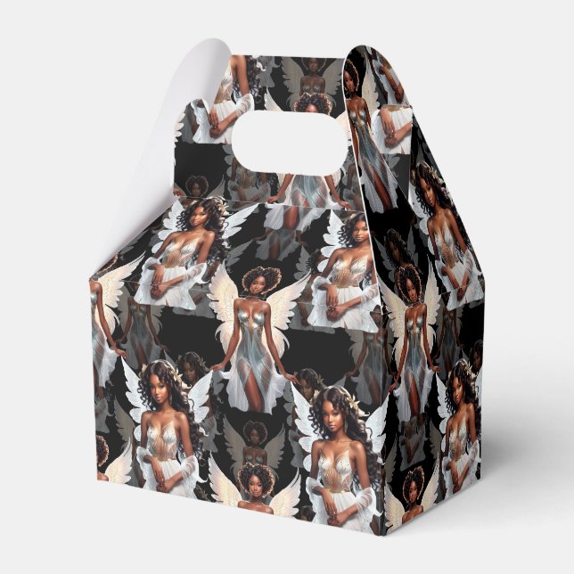 Beautiful Black Girl Angels Pattern Design -Dark Favor Boxes (Front Side)