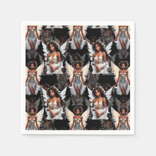 Beautiful Black Girl Angels Pattern Design -Dark Napkins