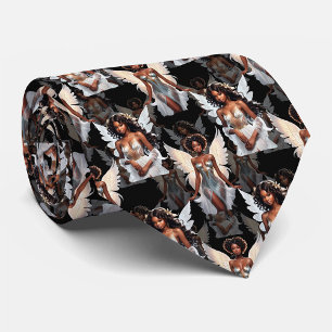 Beautiful Black Girl Angels Pattern Design -Dark Neck Tie