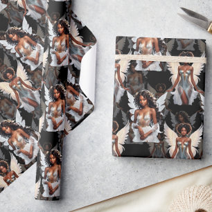 Beautiful Black Girl Angels Pattern Design -Dark Wrapping Paper