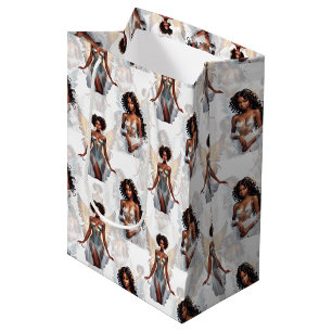 Beautiful Black Girl Angels Pattern Design  Medium Gift Bag