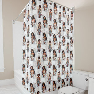 Beautiful Black Girl Angels Pattern Design  Shower Curtain