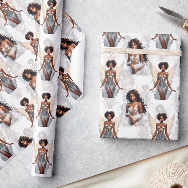 Beautiful Black Girl Angels Pattern Design  Wrapping Paper (Creator Uploaded)