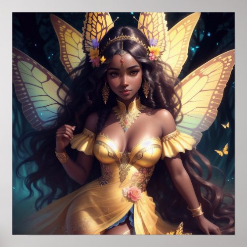 Beautiful Black Girl Fairy Princess With Dark Skin Poster
