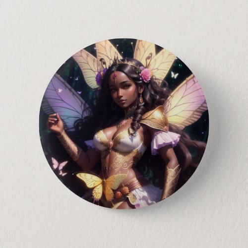 Beautiful Black Girl Fairy Queen With Dark Skin Button