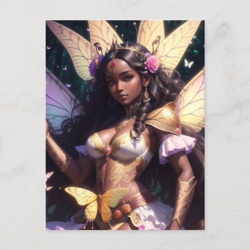 Beautiful Black Girl Fairy Queen With Dark Skin Postcard