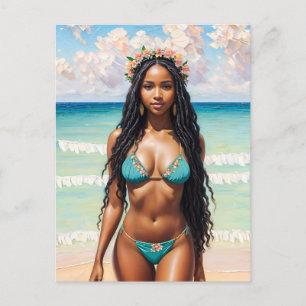 Beautiful Black Girl In Bikini Art Postcard