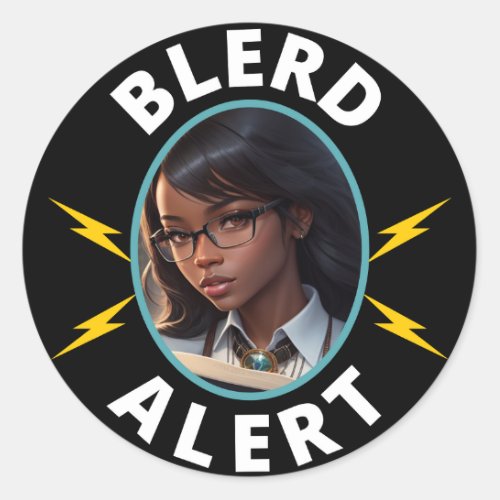 Beautiful Black Girl In Glasses Blerdy Alert Classic Round Sticker
