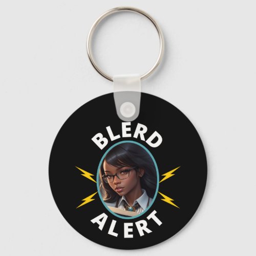 Beautiful Black Girl In Glasses Blerdy Alert Keychain