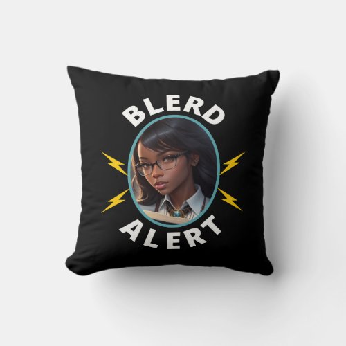 Beautiful Black Girl In Glasses Blerdy Alert Throw Pillow