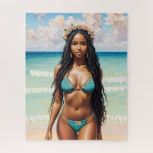 Beautiful Black Girl In Teal Bikini Art