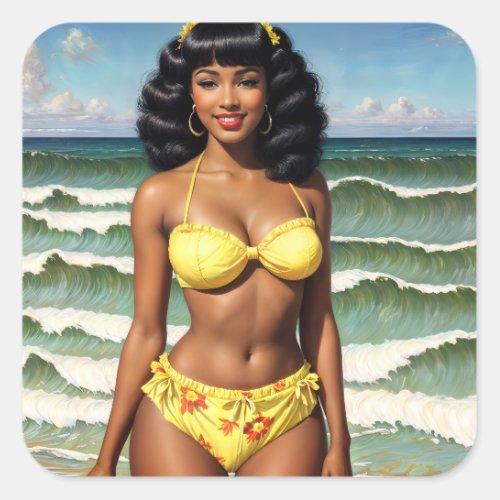 Beautiful Black Girl Pinup Melanin Model Square Sticker
