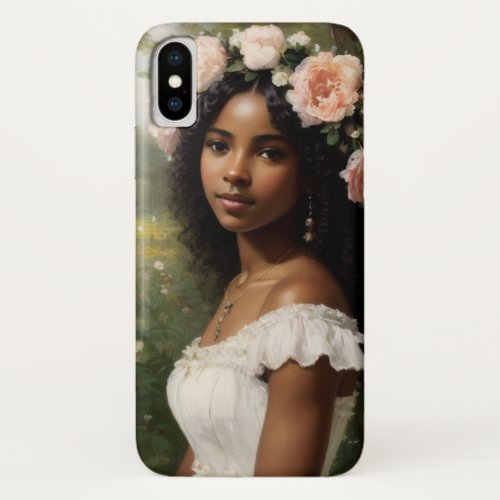 Beautiful Black Girl Portrait Bloomcore Art iPhone X Case