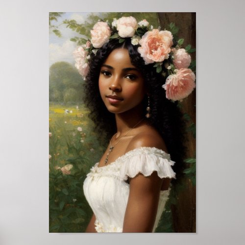 Beautiful Black Girl Portrait Bloomcore Art Poster