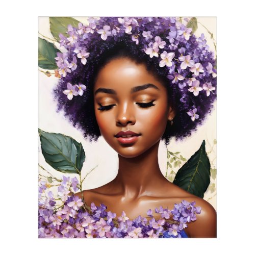 Beautiful Black Girl Purple Flowers Portrait Acrylic Print