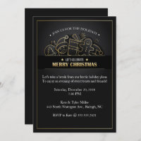 Beautiful Black & Gold Christmas Party Invitation