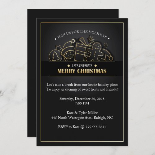 Beautiful Black  Gold Christmas Party Invitation