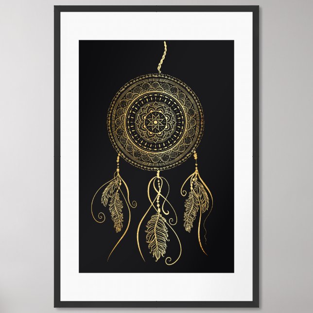 Beautiful Black Gold Dream Catcher Mandala Framed Art (Framed Front)