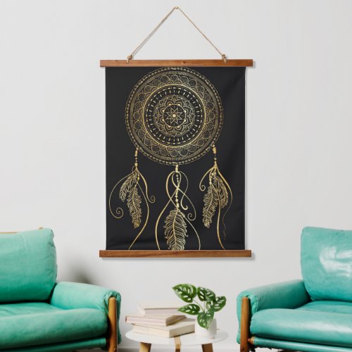 Beautiful Black Gold Dream Catcher Mandala Hanging Tapestry