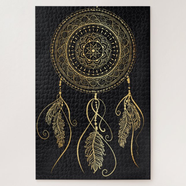 Beautiful Black Gold Dream Catcher Mandala Jigsaw Puzzle (Vertical)