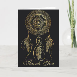 Beautiful Black Gold Dream Catcher Mandala Letterpress Thank You Card